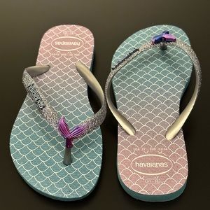 havaianas Mermaid Slim Glitter Flip Flops For Girls Size Good Condition